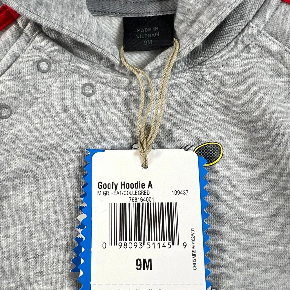 Adidas Hoodie‎ Kids 9M Gray Red Disney Goofy Tennis Graphic Pullover Vintage NWT